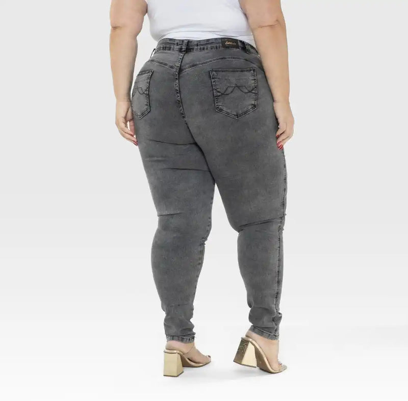 Women's Pants Plus Size Jeans Gray Marbled Graphite Spainted Mid-Waist Fashion Stoned