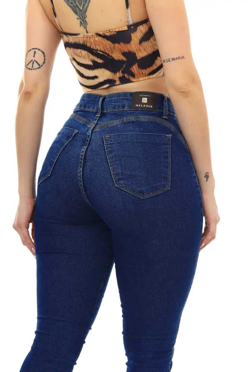 Calça Jeans Feminina Skinny Azul Levanta Bumbum Premium Com Puidos