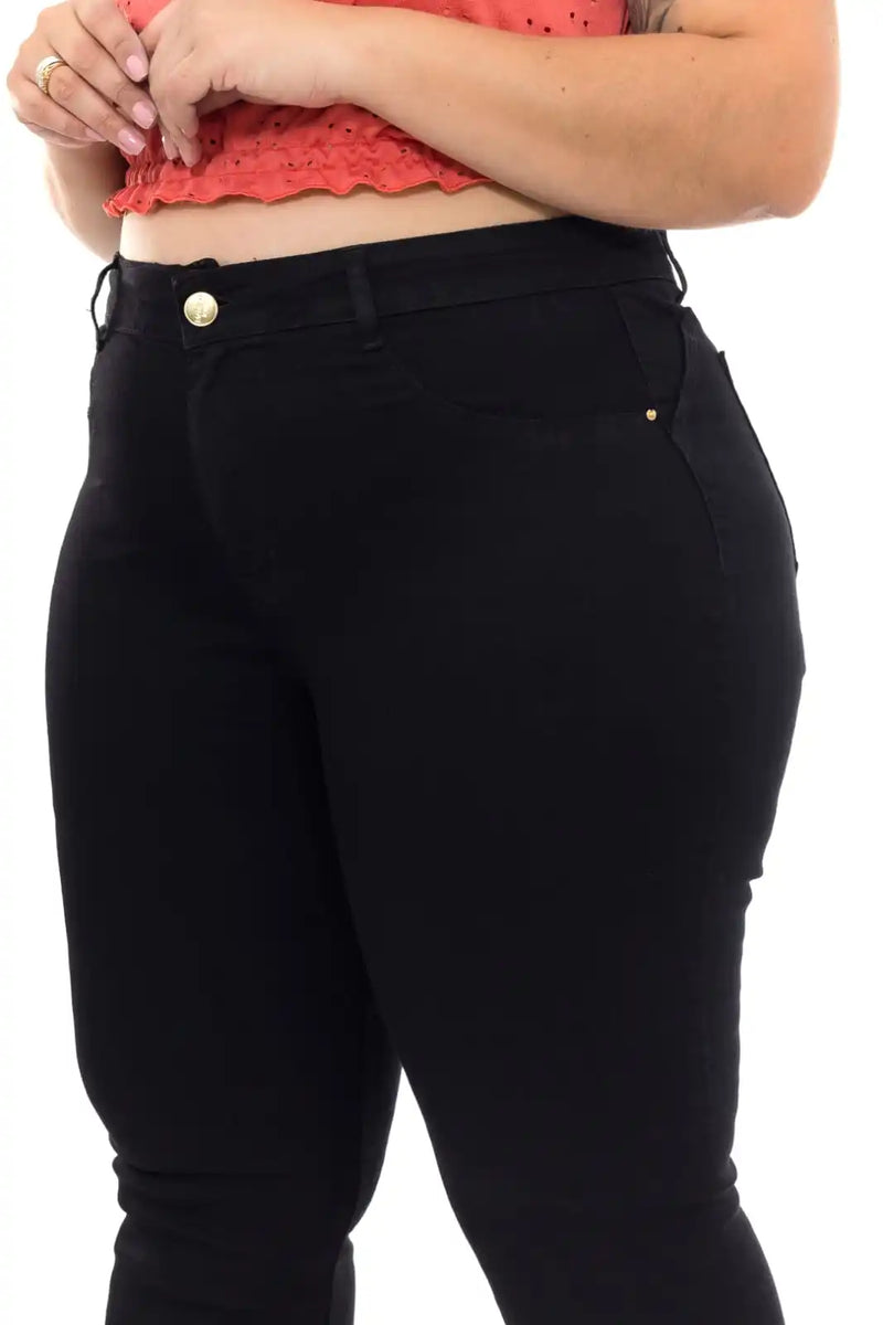 Calça Skinny Feminina Plus Size Preta Cintura Alta Modelo Premium