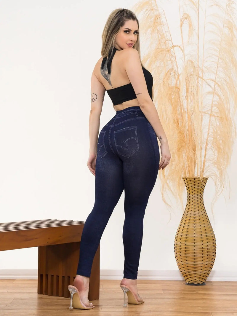 Calça Legging Feminina Fake Jeans Levanta Bumbum