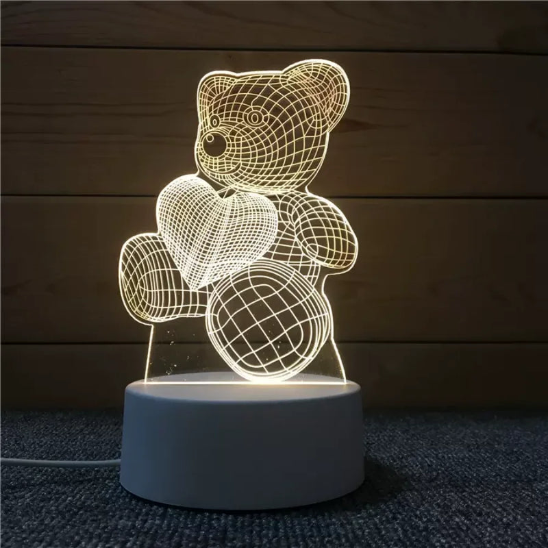 Lâmpada LED 3D de Amor Romântico para Casa e Decoração - Luz Noturna Infantil