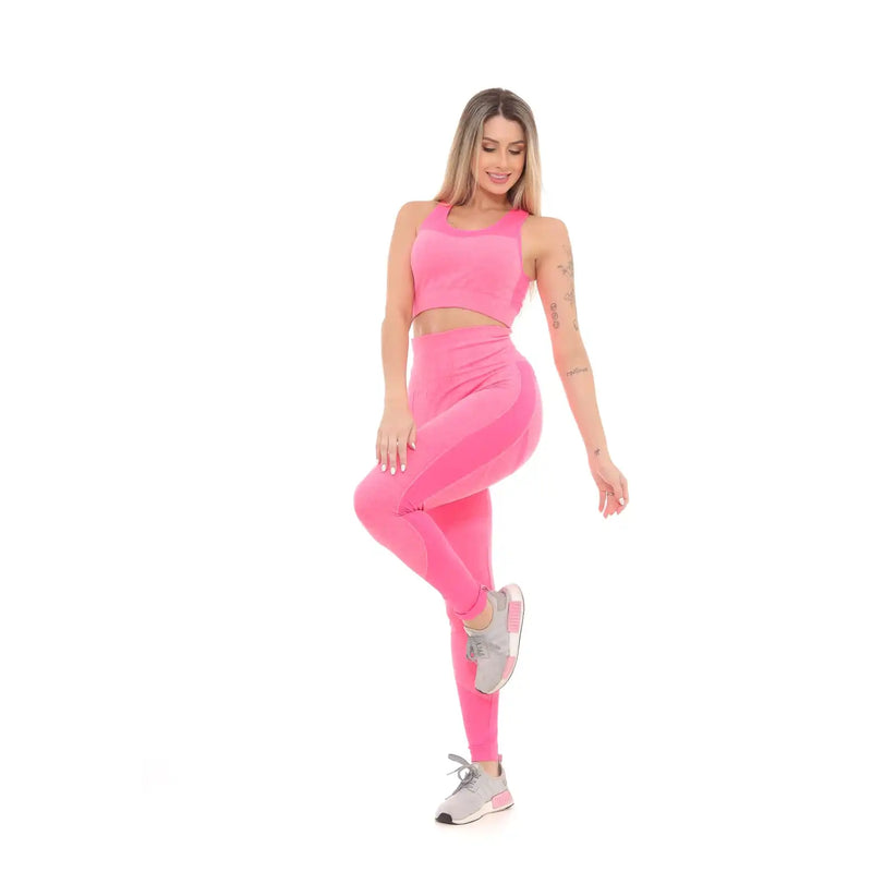 Calça Legging Academia Levanta e Empina Bumbum Fitness Feminina Cintura Alta Rosa