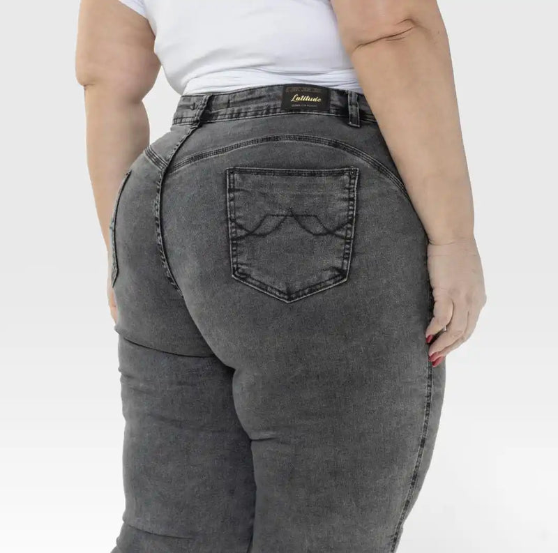 Women's Pants Plus Size Jeans Gray Marbled Graphite Spainted Mid-Waist Fashion Stoned