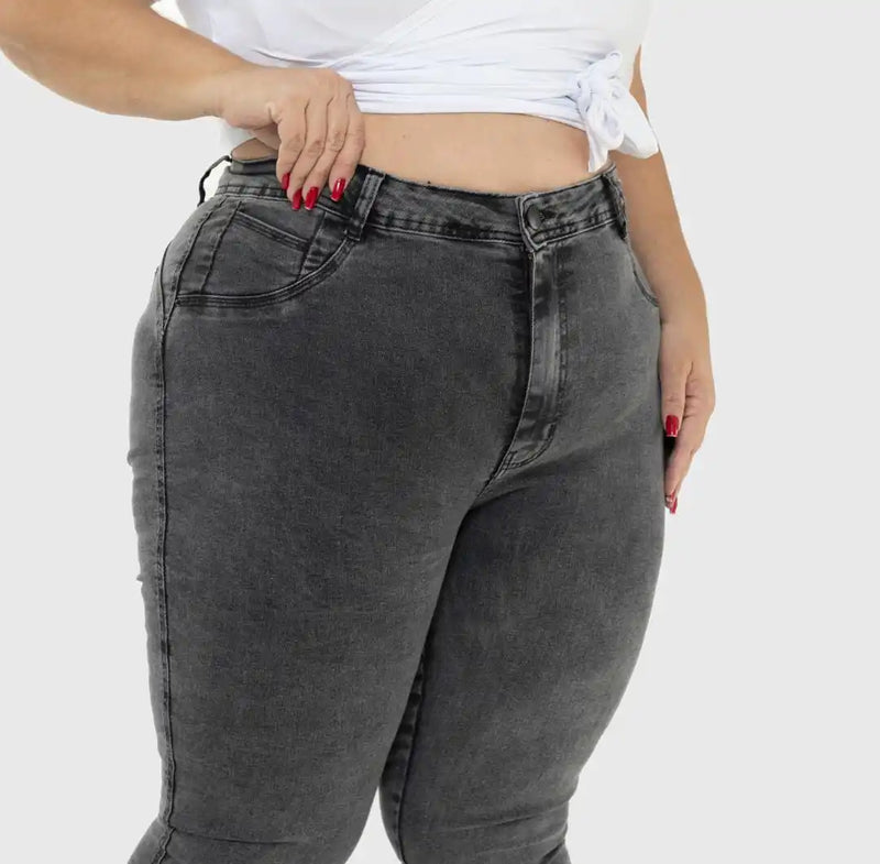 Women's Pants Plus Size Jeans Gray Marbled Graphite Spainted Mid-Waist Fashion Stoned