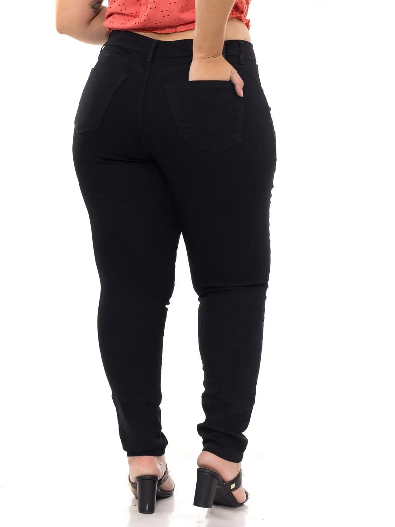 Calça Skinny Feminina Plus Size Preta Cintura Alta Modelo Premium