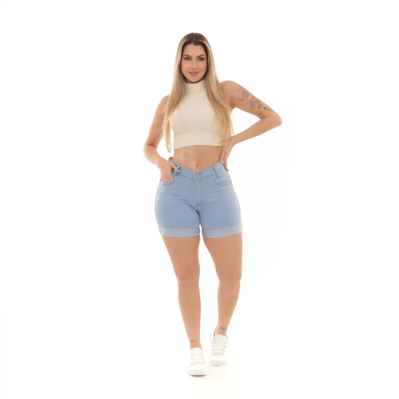 Shorts Bermuda Feminina Jeans Lavagem Azul Clara Moda Fashion