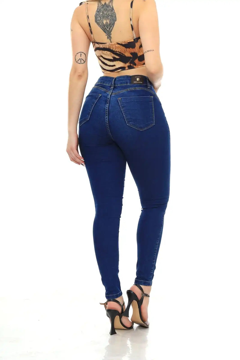 Calça Jeans Feminina Skinny Azul Levanta Bumbum Premium Com Puidos