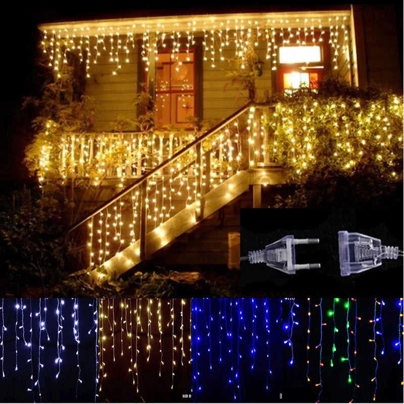 Cascata Pisca Pisca 5m 200Leds 110/220V Luzes de natal 8 funções Guirlanda cachoeira decoração Casa árvore exterior e interior