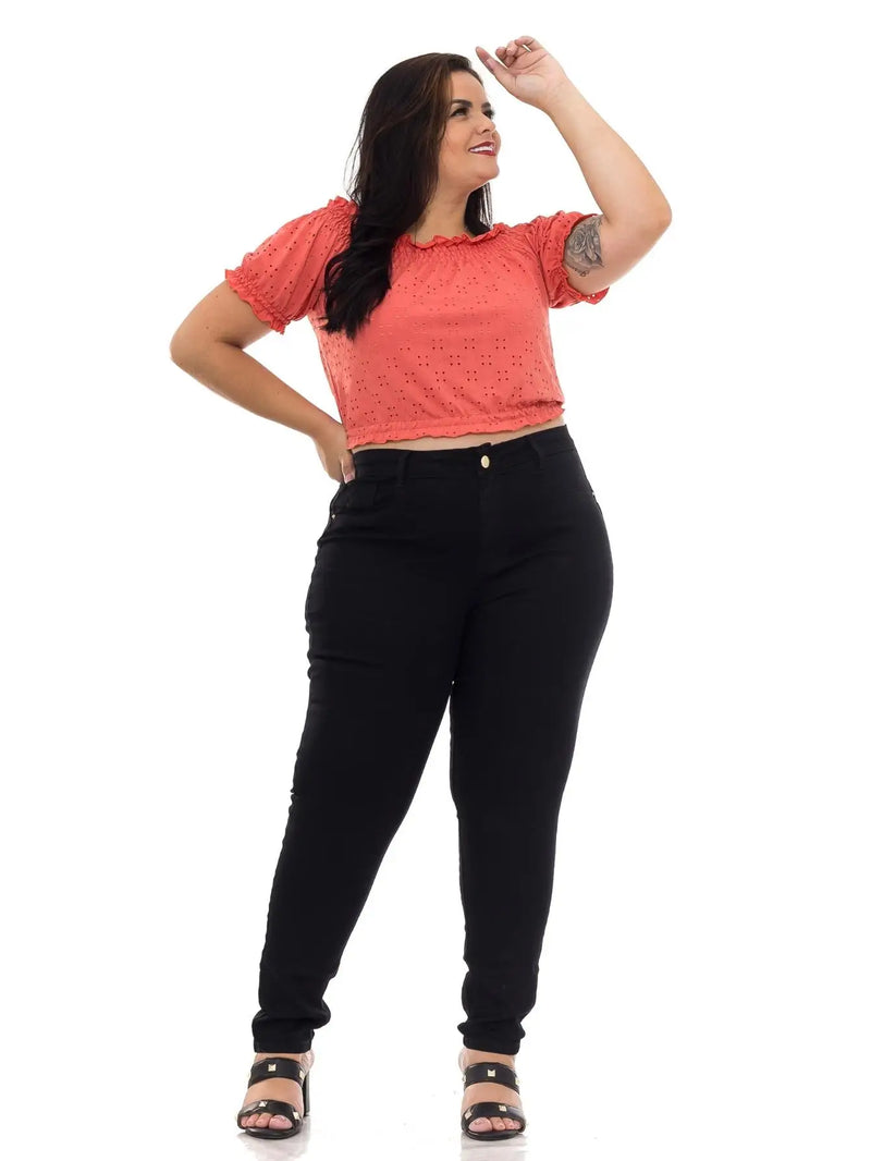 Calça Skinny Feminina Plus Size Preta Cintura Alta Modelo Premium