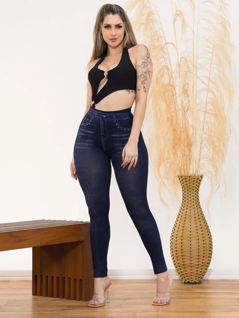 Calça Legging Feminina Fake Jeans Levanta Bumbum