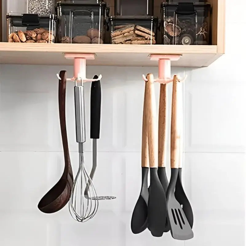 6 hooks kitchen organizer home accessories 360 degree rotary hanger cabinet utensils for convenience