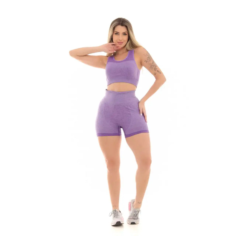 Conjunto Top E Bermuda Academia Fitness Empina E Levanta Bumbum Academia Cintura Alta Roxo