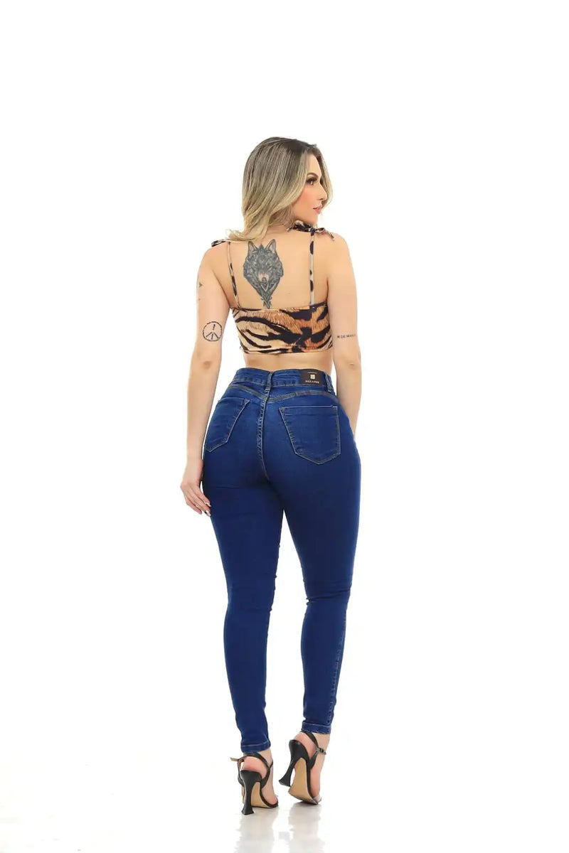 Calça Jeans Feminina Skinny Azul Levanta Bumbum Premium Com Puidos