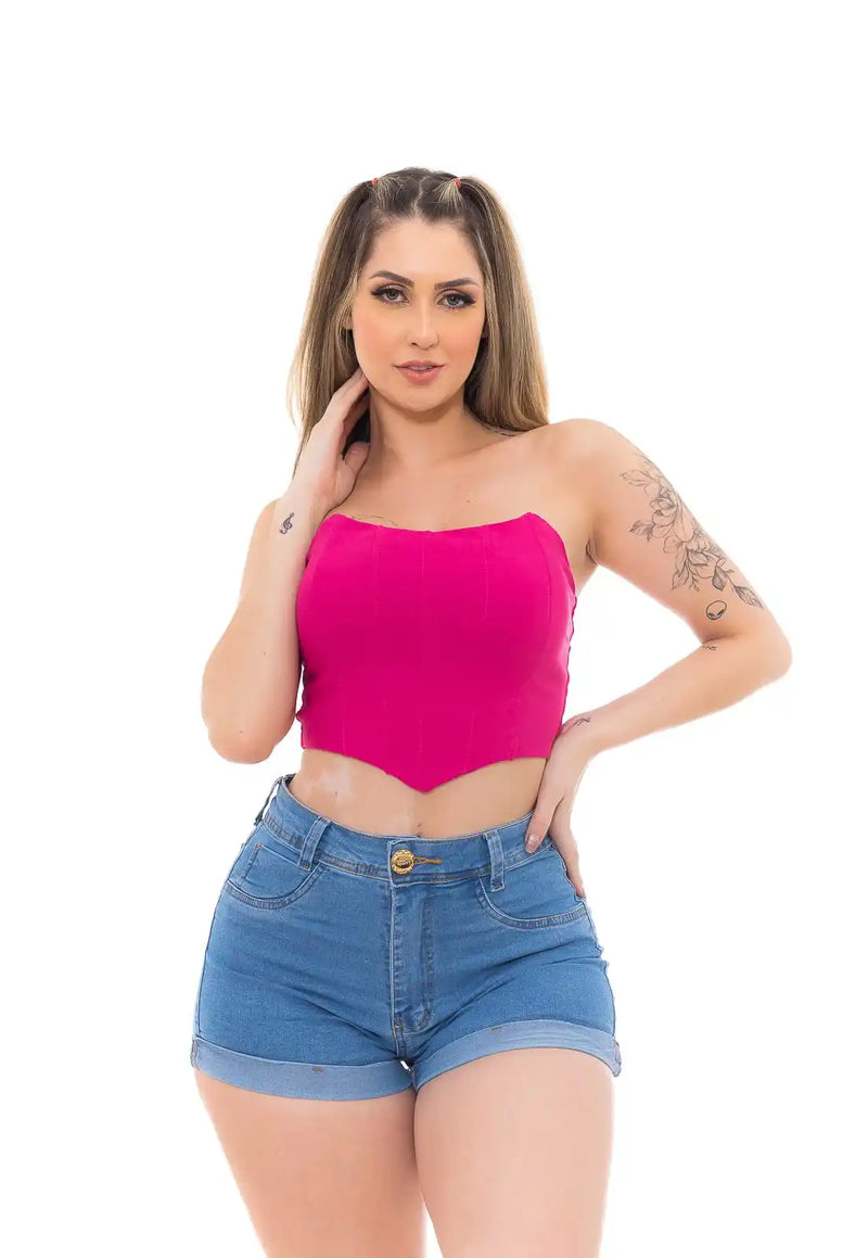 Shorts Jeans Feminino Levanta Bumbum Com Detalhe na Barra Dobrada