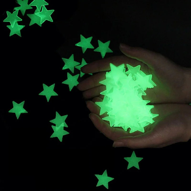 100 Pieces Five-Point Star Glow In The Dark 3d Fluorescent Luminous Pvc Wall Decals For Ceiling Children's Room/Home Decoration