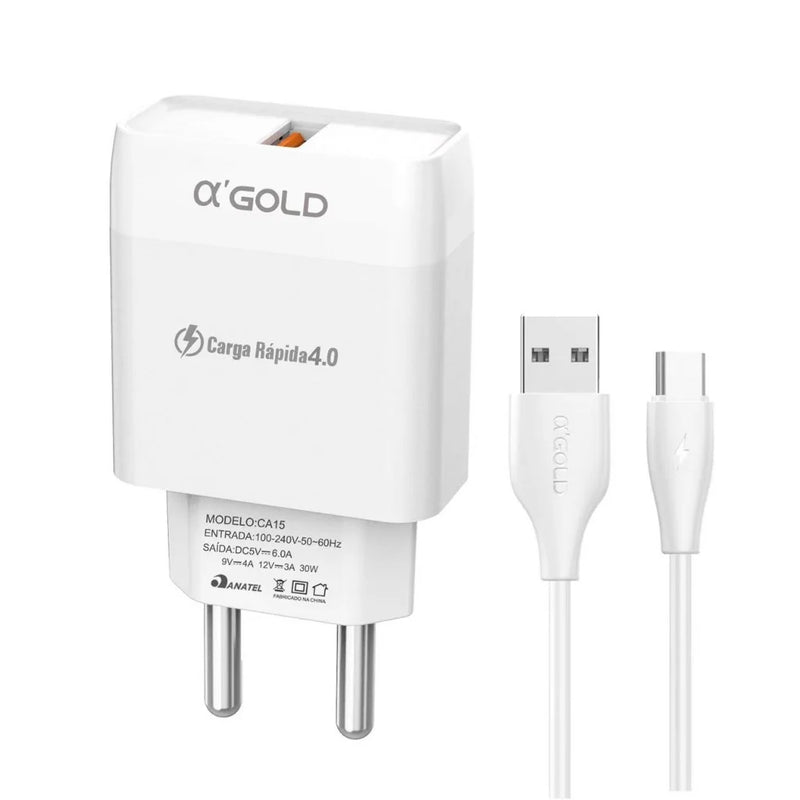 Carregador Celular Premium Turbo 30w Saída Usb-c Cabo USB