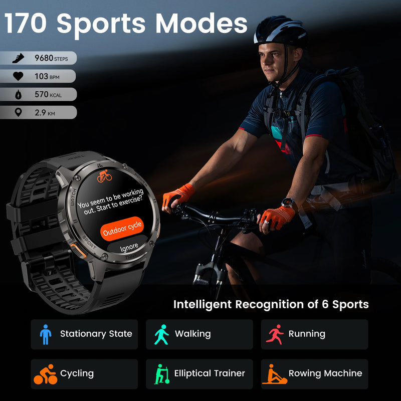 2024 NEW KOSPET TANK T3 Smartwatches For Men Military Smart Watches Women Rugged AOD AMOLED Fitness Waterproof Electronic Watch