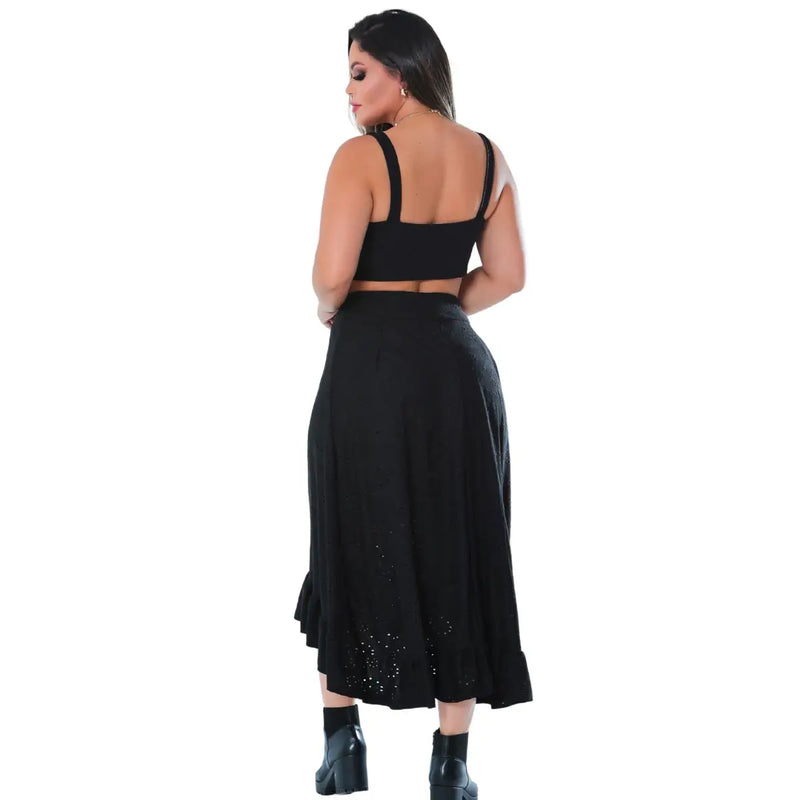 Women's Skirt Set Black Cropped Sleeveless Shirt, Tops, High Waist Skirt, Spring Clothes, Summer, 2 Pcs