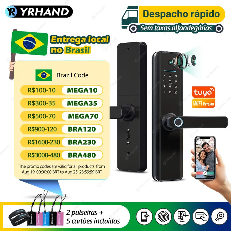 Free Delivery From Brazil Free Tax Tuya Wifi Waterproof eletronica biometria Digital Electronic Fingerprint Tuya Smart Door Lock