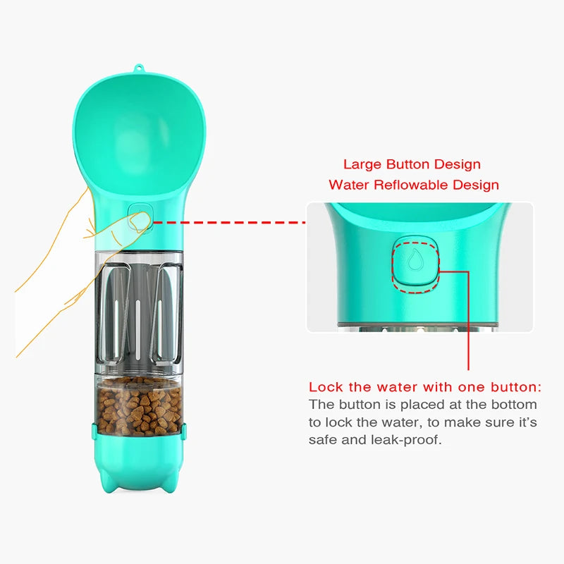 Portable Cat Dog Water Bottle Food Feeder Drinker Poop Dispenser 3 In 1 Leak Proof Multifunctional Travel Puppy Outdoor Drinking