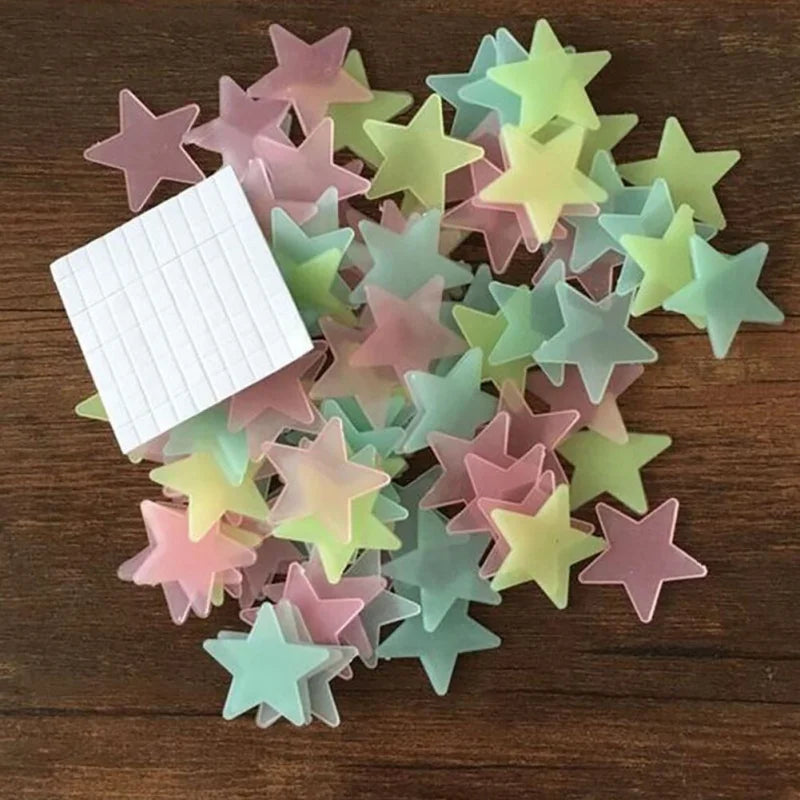 100 Pieces Five-Point Star Glow In The Dark 3d Fluorescent Luminous Pvc Wall Decals For Ceiling Children's Room/Home Decoration